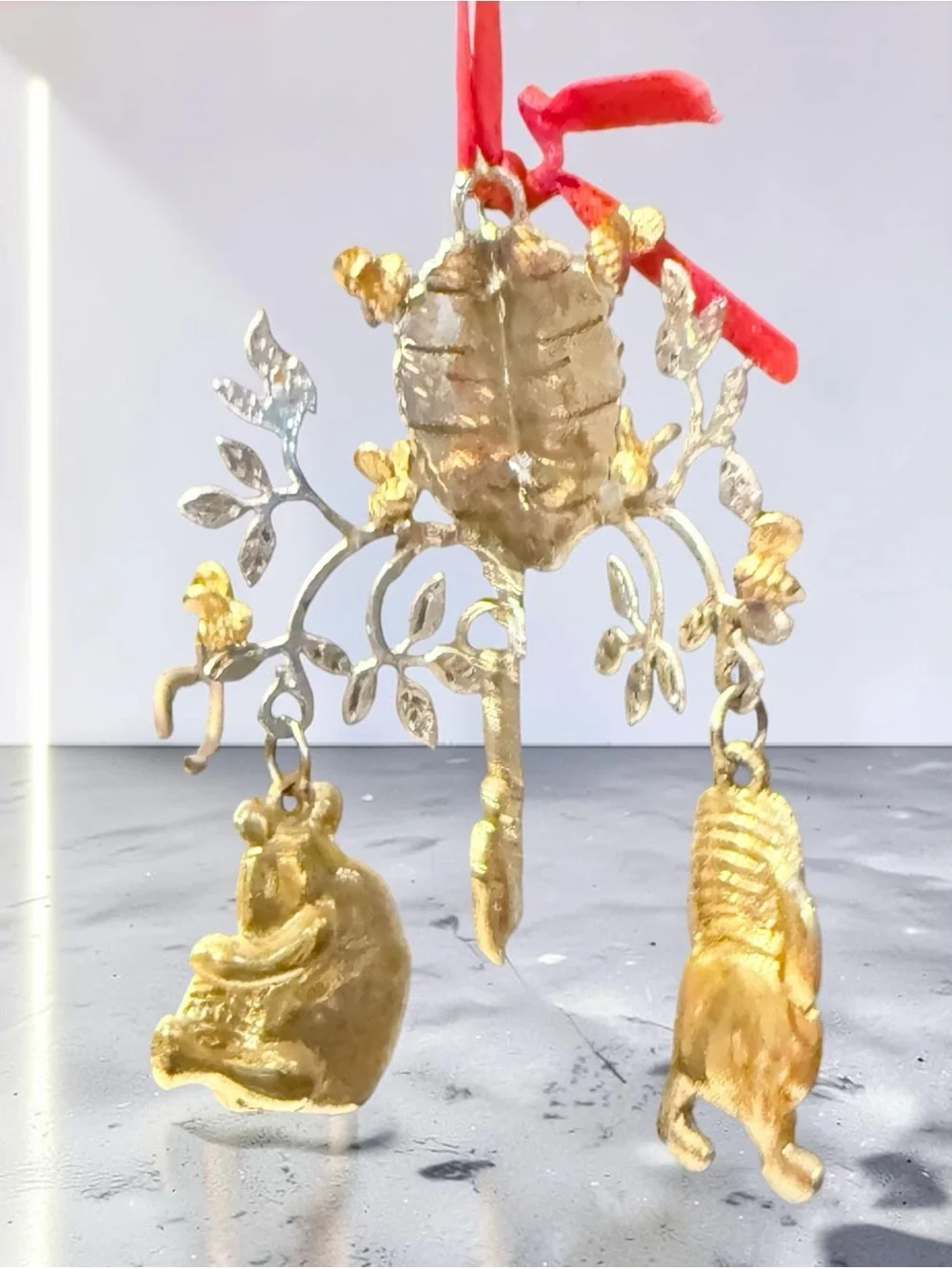 Lunt Silversmiths Pooh Mobile Christmas Ornament Gold Silver Dangle Snowflake